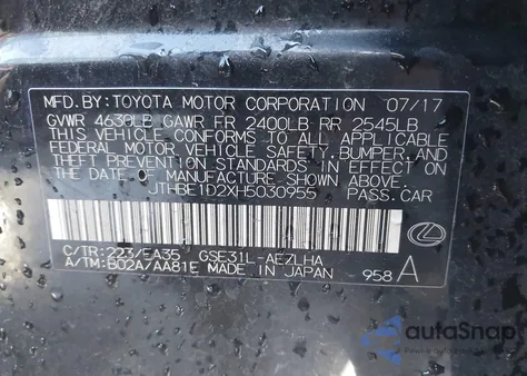 2017 Lexus Is 350 z USA, uszkodzony, nr VIN JTHBE1D2XH5030955